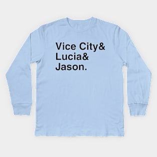 GTA VI Vice City & Lucia & Jason. (Black) Kids Long Sleeve T-Shirt